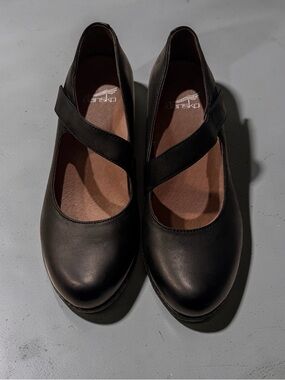 Dansko Chrissy Mary Jane Black Leather Elastic Strap Size 8.5